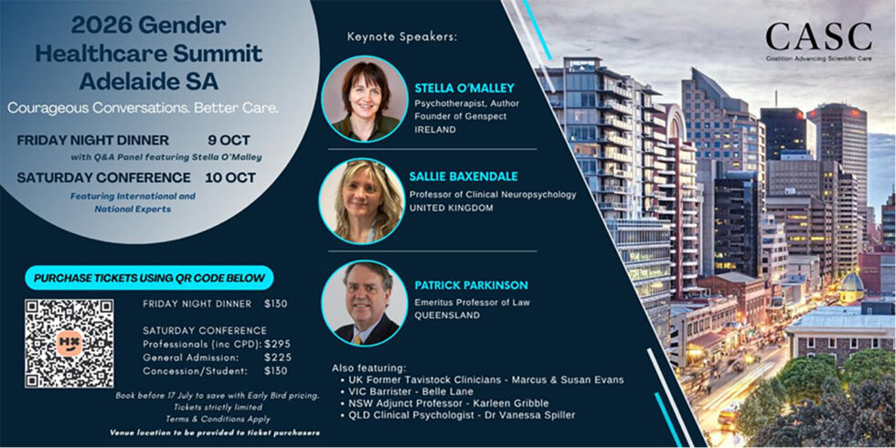 Promotional flyer with details of CASC Gender Healthcare Summit Event 2026